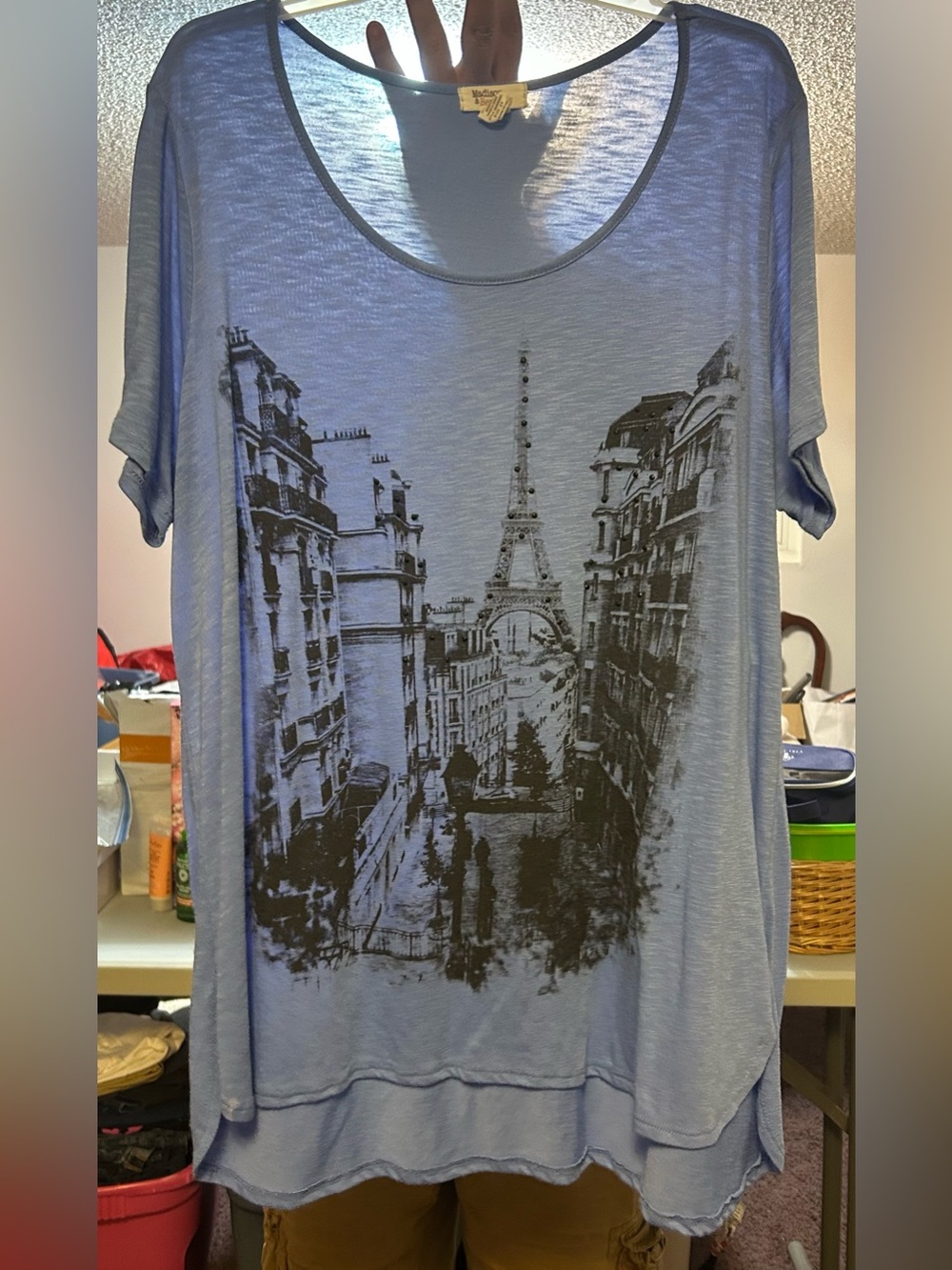 Madison & Berkeley Blue Short-Sleeve Tee with Paris Skyline Print
